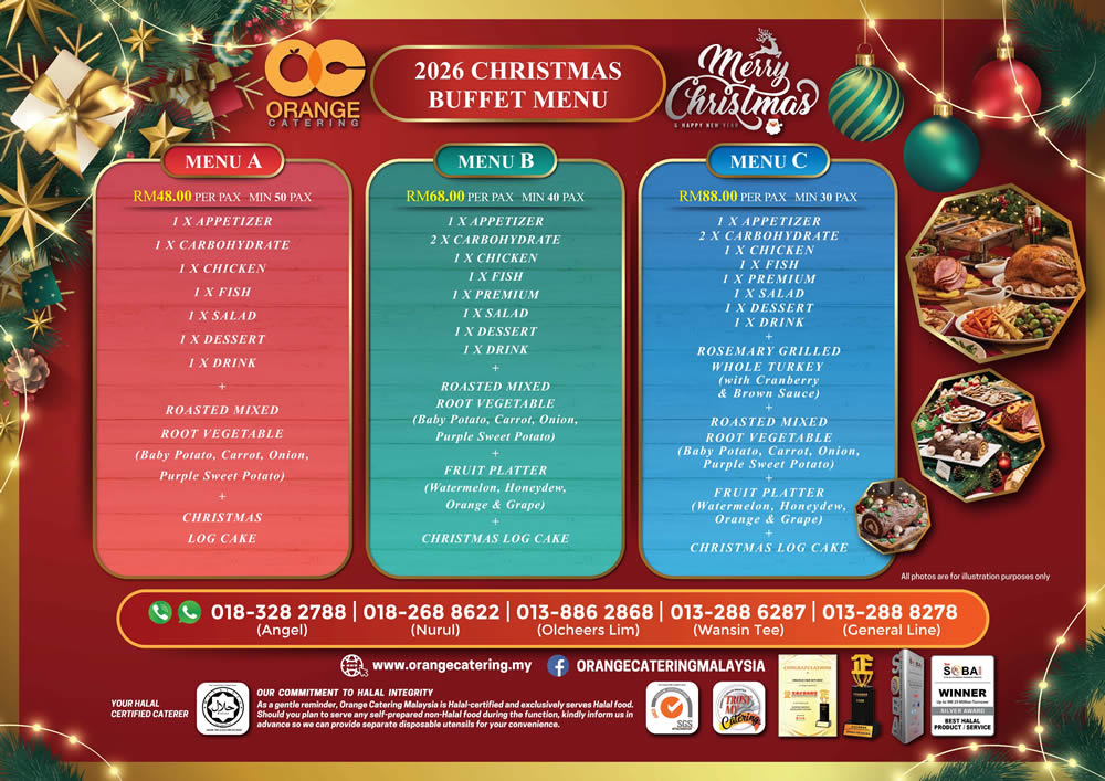 Christmas Flexi-Choice Buffet Menu 2026 - Menu A, B and C by Orange Catering
