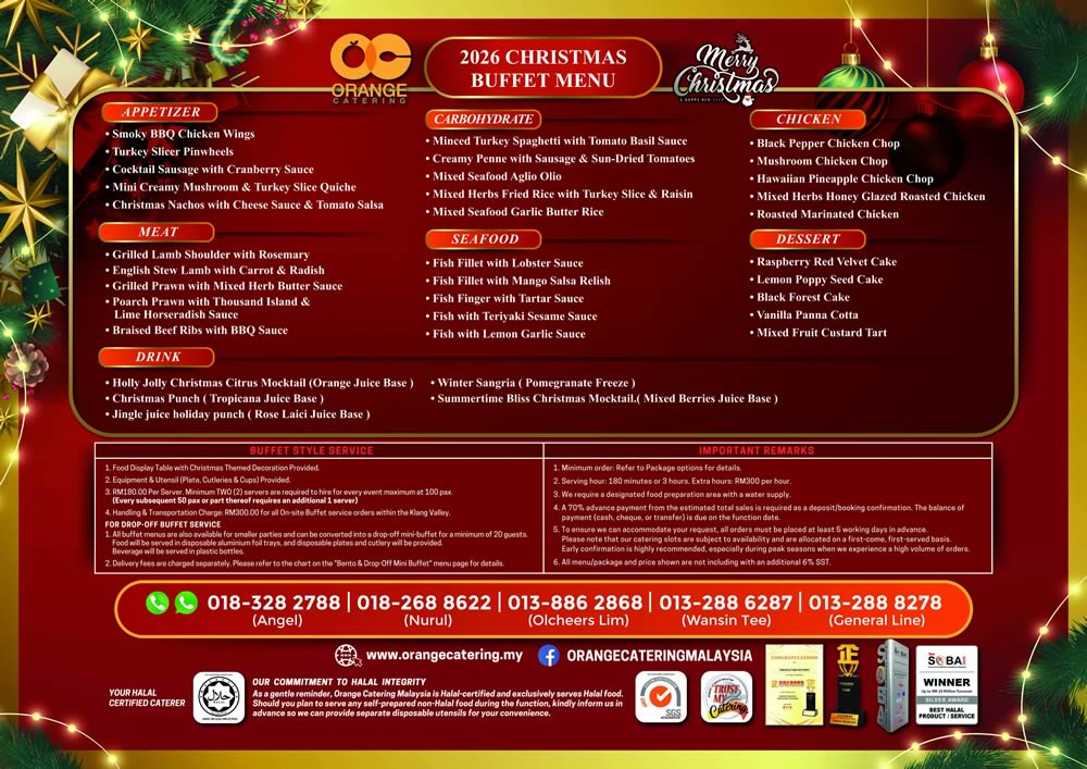 Christmas Flexi-Choice Buffet Menu 2026 - Dish Selection by Orange Catering